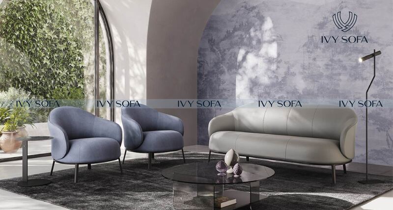 Sofa da hiện đại phòng khách tựa lưng cao, tay vịn uốn nhẹ